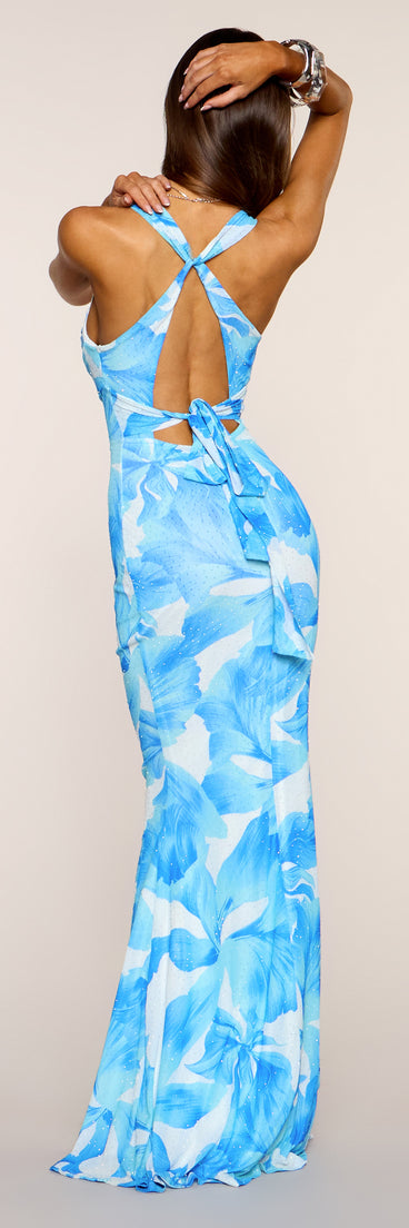 Windsor Corrine Tropical Mermaid Formal Dress in White Print | Size: M