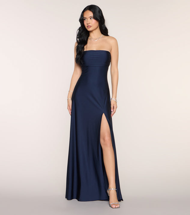 Windsor Ally Strapless A-Line Formal Dress in Navy Blue | Size: XS | Knit Fabric Windsor Ally Strapless A-Line Formal Dress in Navy Blue | Size: XS | Knit Fabric