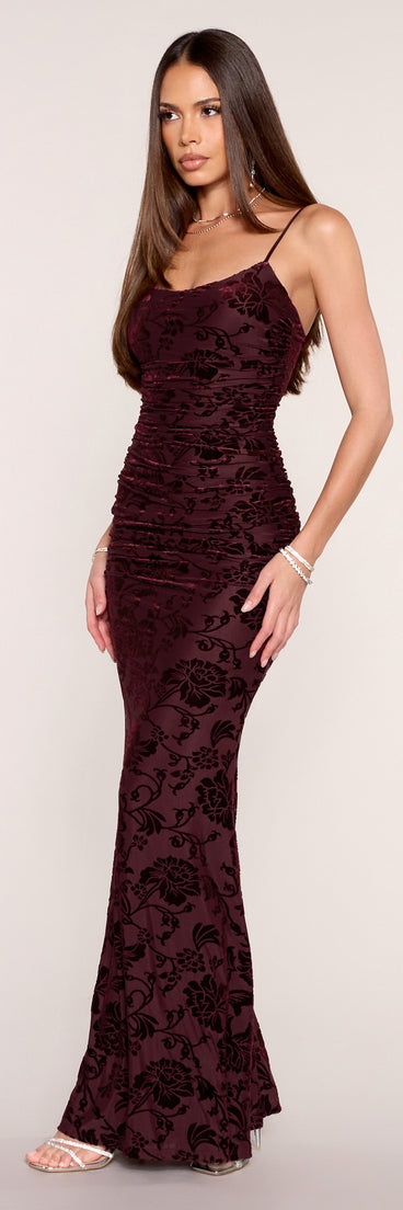 Aileen Floral Velvet Burnout Mermaid Dress