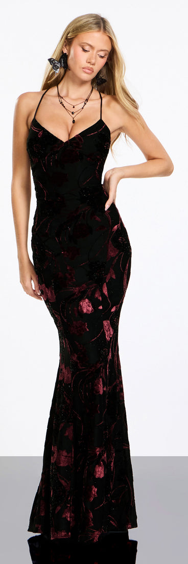 Siofra Floral Velvet Burnout Mermaid Dress