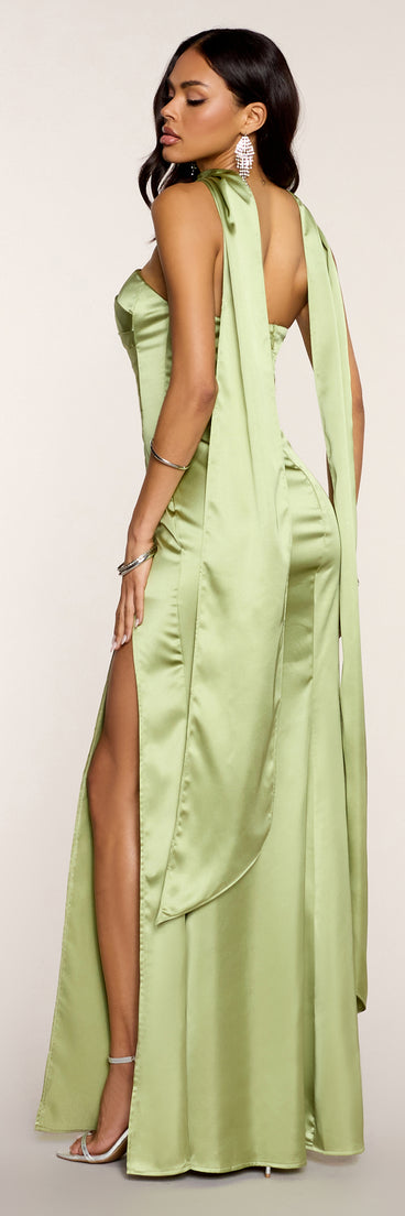 Jordan Satin Formal Dress With Scarf