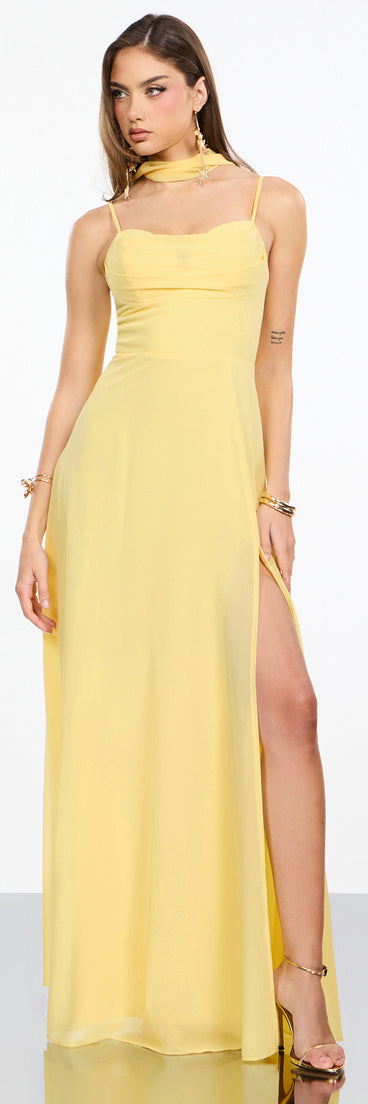 formal dress with neck scarf Scarf-Detail Strapless Gown in Spring Green Unlined without stretch FIT Muse Bandeau Draped Maxi Dress