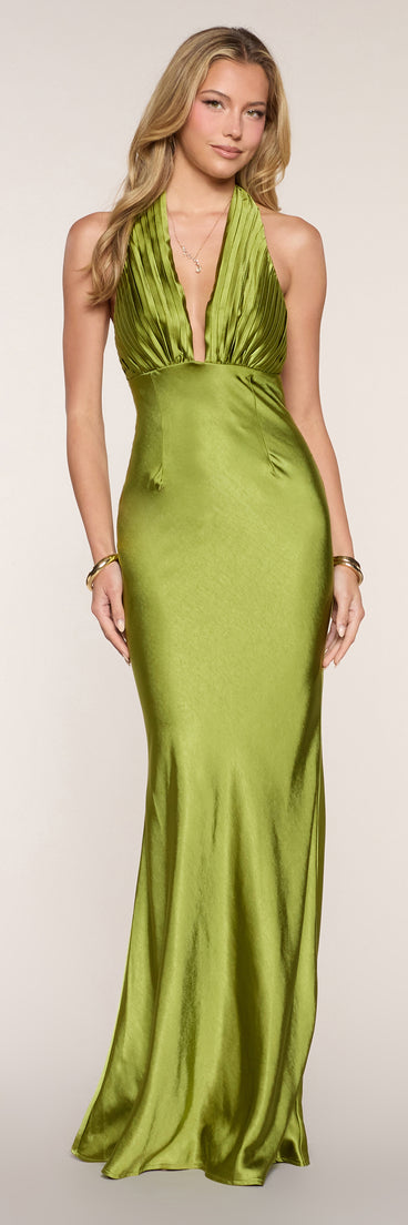 chartreuse evening dress Windsor Stephanie Satin Open Back Formal Dress in Chartreuse | Size: S