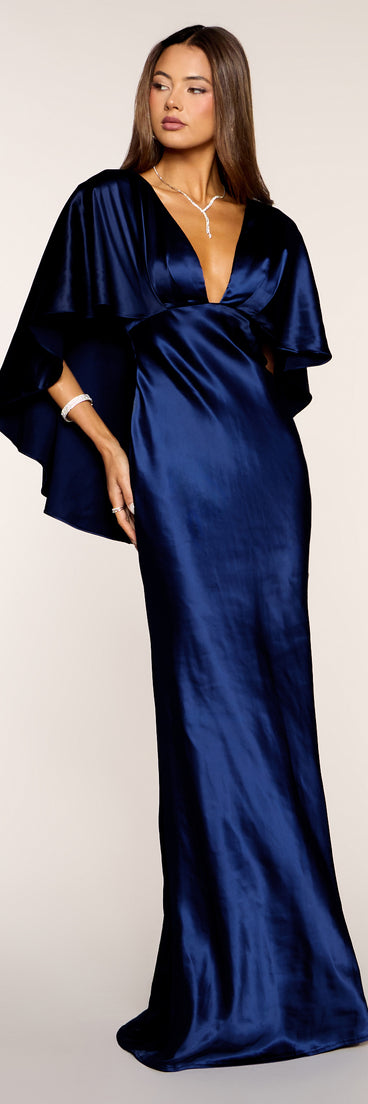 Kerry Satin Cape Mermaid Formal Dress Kerry Satin Cape Mermaid Formal Dress