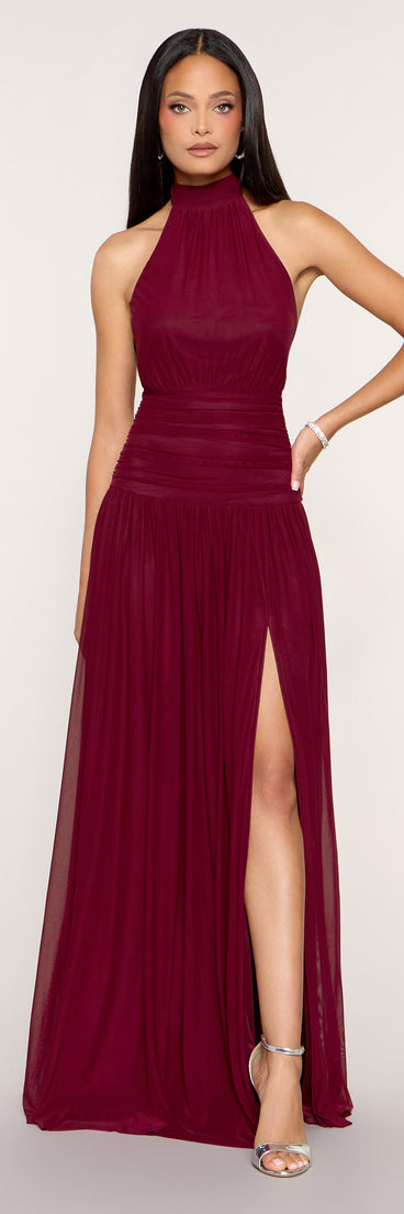 Mireille Front Slit Halter A-Line Long Dress