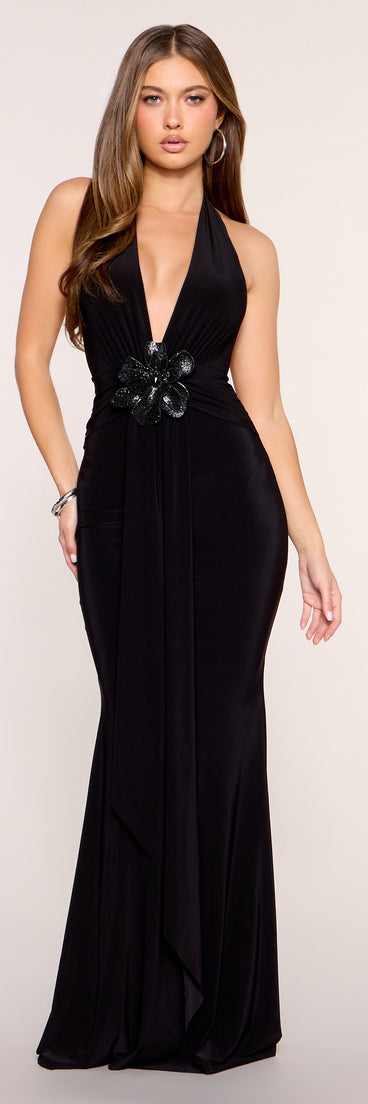 Dahlia Plunge Neck Sash Formal Dress