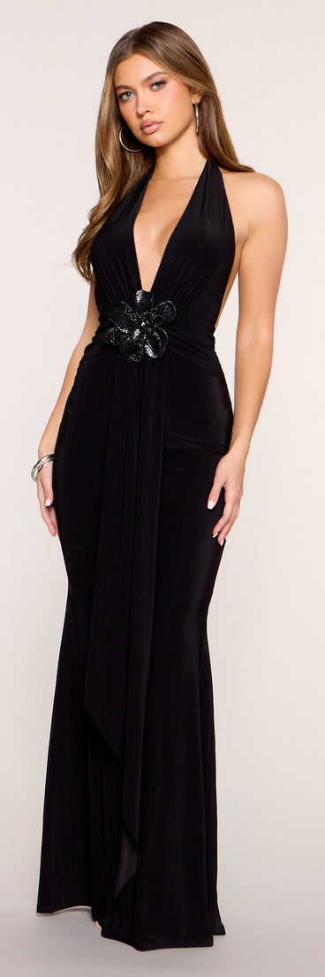 Dahlia Plunge Neck Sash Formal Dress