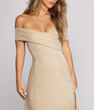 Celebrate in style with the Kaliyah Formal High Slit Lurex Dress, a gold formal wedding guest dress featuring an elegant silhouette and luxe details, perfect for a black-tie celebration.