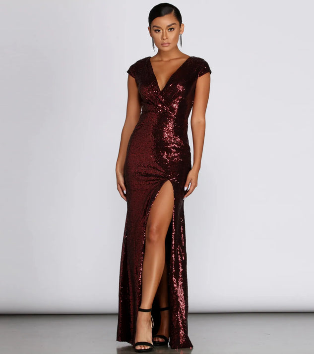 Darby Sequin Cap Sleeve Gown