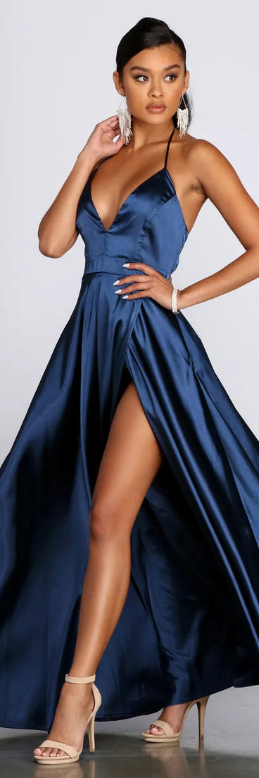 Ellie Formal Satin High Slit Dress