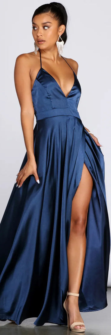 Ellie Formal Satin High Slit Dress