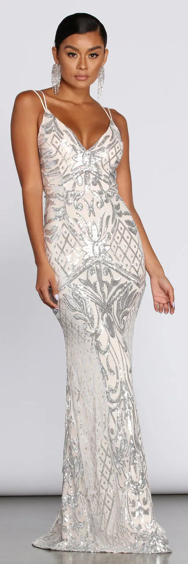 Ginger Sequin Mesh Strappy Gown