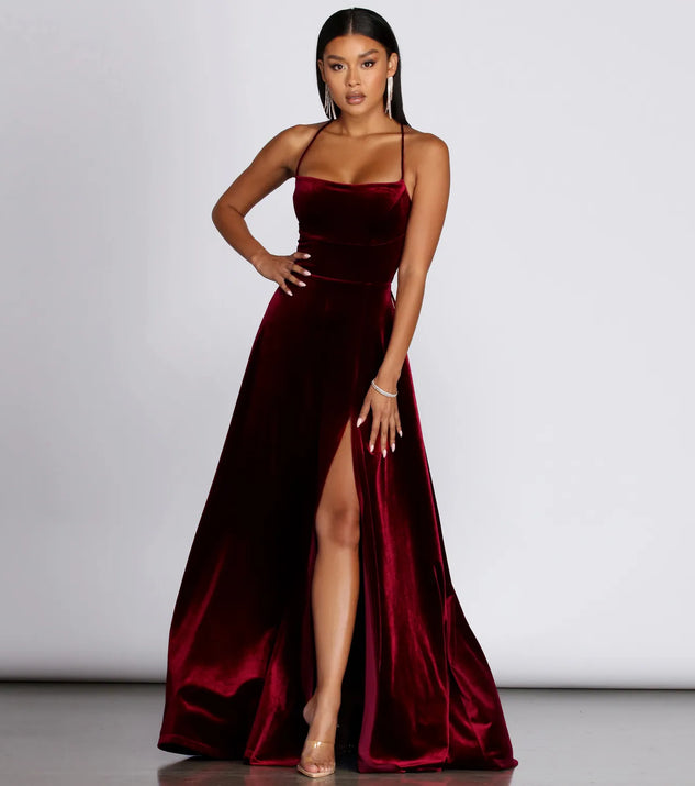 Dakota Velvet Lace Up Evening Gown