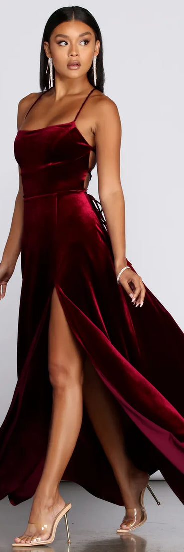 Dakota Velvet Lace Up Evening Gown
