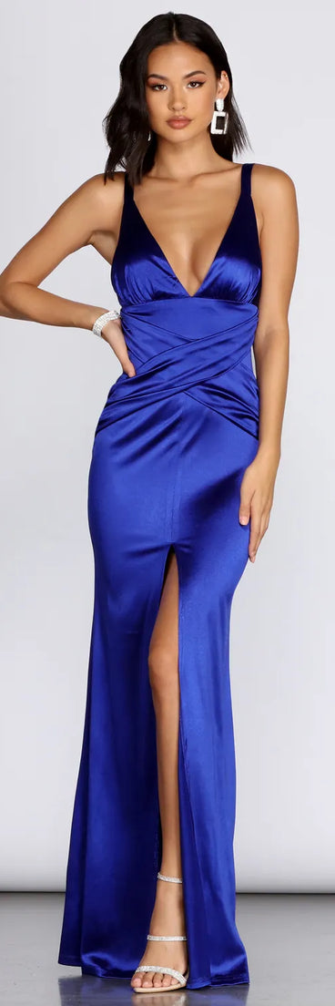 Violette Satin Sash Evening Gown