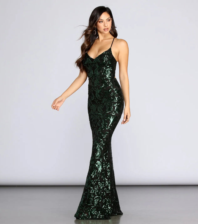 Taisia Formal Sequin Scroll Dress