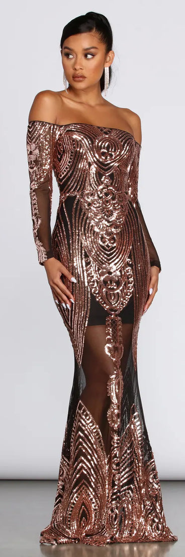 Leona Formal Long Sleeve Sequin Dress