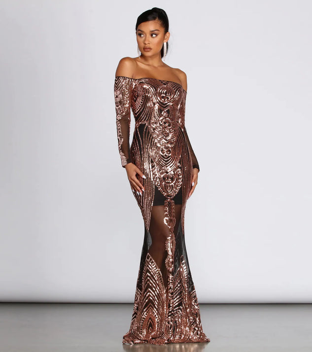 Leona Formal Long Sleeve Sequin Dress
