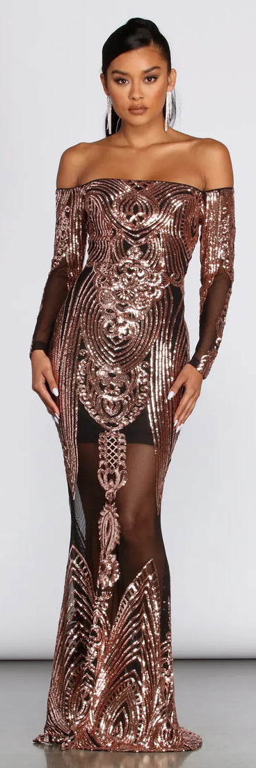 Leona Formal Long Sleeve Sequin Dress