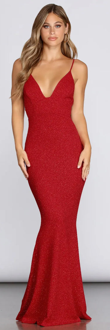 Loren Glitter Knit V Dress