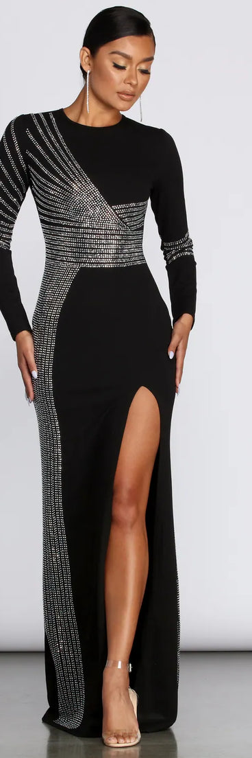 Julie Heat Stone High Slit Formal Dress