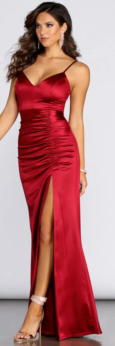 Ximena Formal Satin Ruched Dress