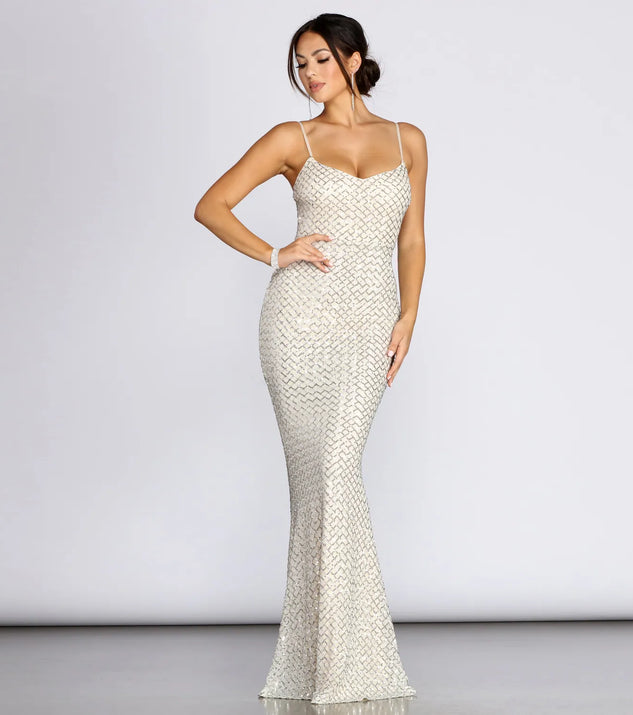 Odessa Sequin Mesh Evening Gown