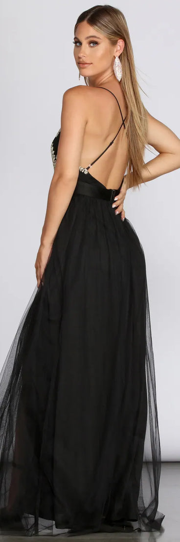 Arya Formal Embroidered Tulle Dress