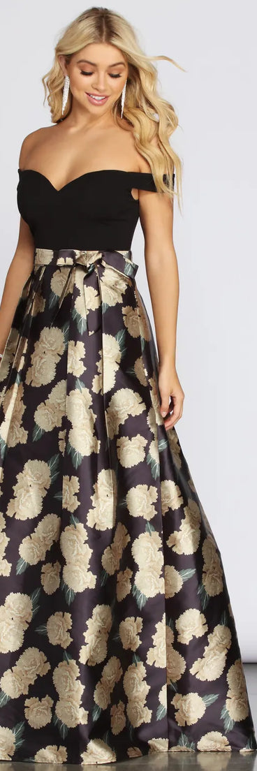 Maude Floral Woven Satin Gown