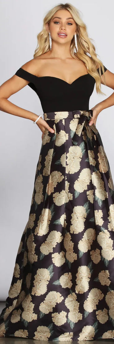 Maude Floral Woven Satin Gown