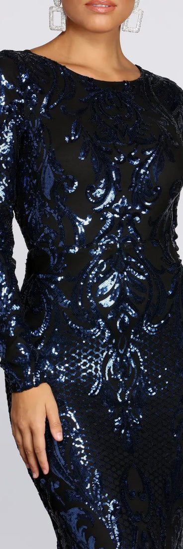 Teddi Sequin Long-Sleeve Gown