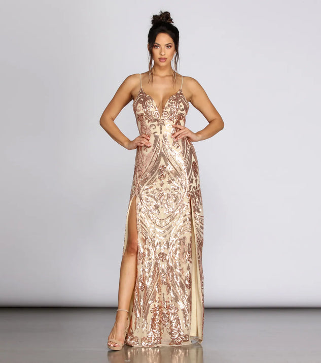 Mckenna Formal Sequin Scroll Dress