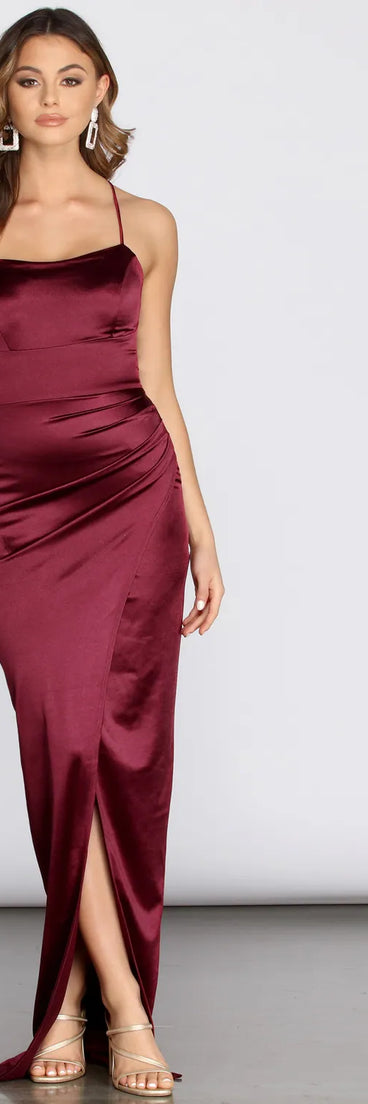 Faye Lace Up Back Satin Dress