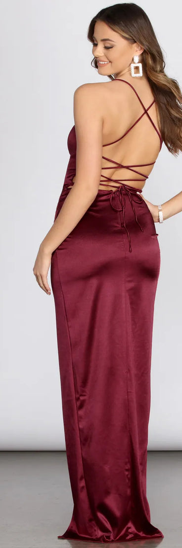 Faye Lace Up Back Satin Dress