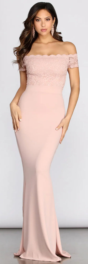 Peyton Off Shoulder Lace Crepe Dress