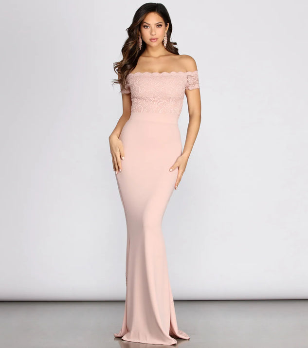 Peyton Off Shoulder Lace Crepe Dress