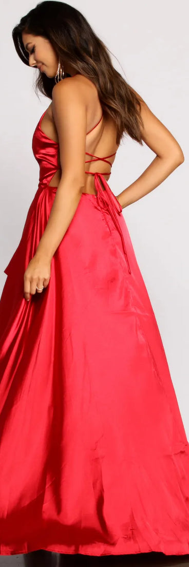 Belinda Formal Satin Lace Up A-Line Dress