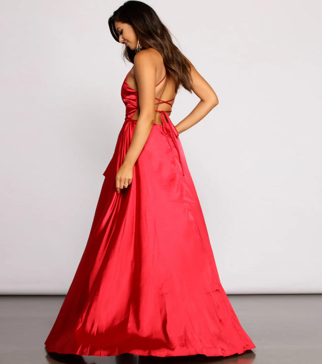 belinda off the shoulder slit satin formal dress Lady Black Tie - Belinda Gown - A-line Dress With Corset Back main image 0