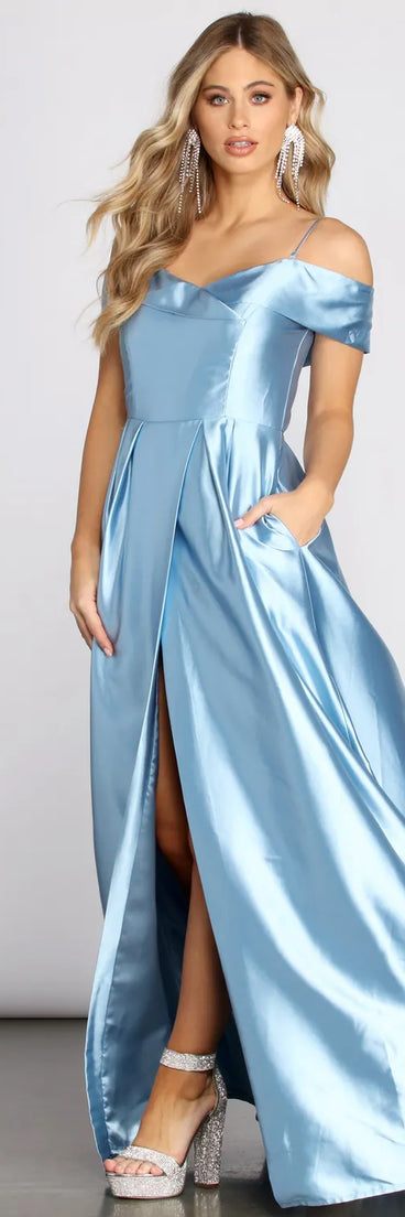 Cecilia Satin Off Shoulder A-Line Dress