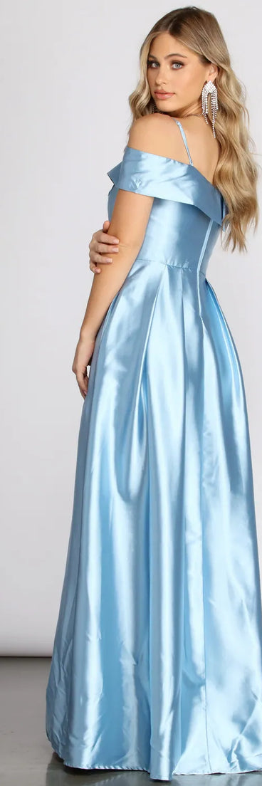 Cecilia Satin Off Shoulder A-Line Dress