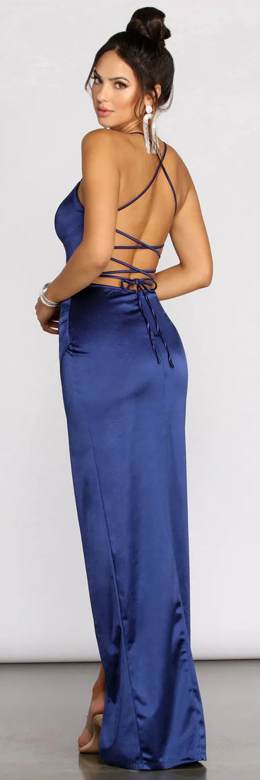 Alvira Satin Evening Wrap Gown