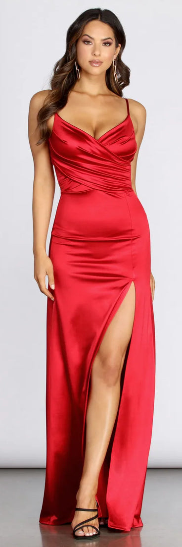 Amelia Formal High Slit Satin Dress