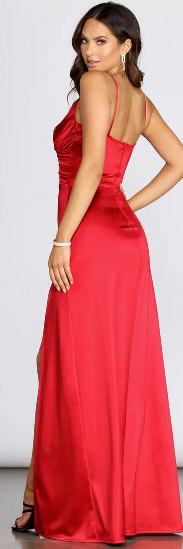 Amelia Formal High Slit Satin Dress