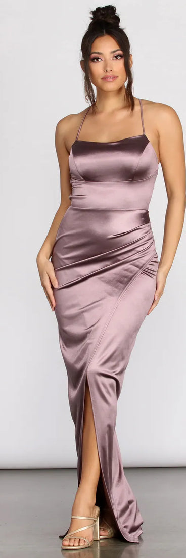 Quinn Cross Back Satin Wrap Dress