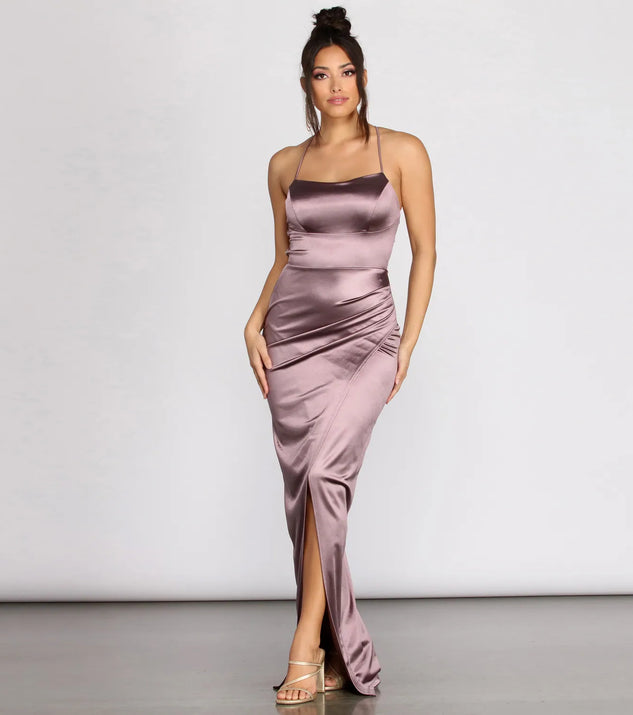 Quinn Cross Back Satin Wrap Dress