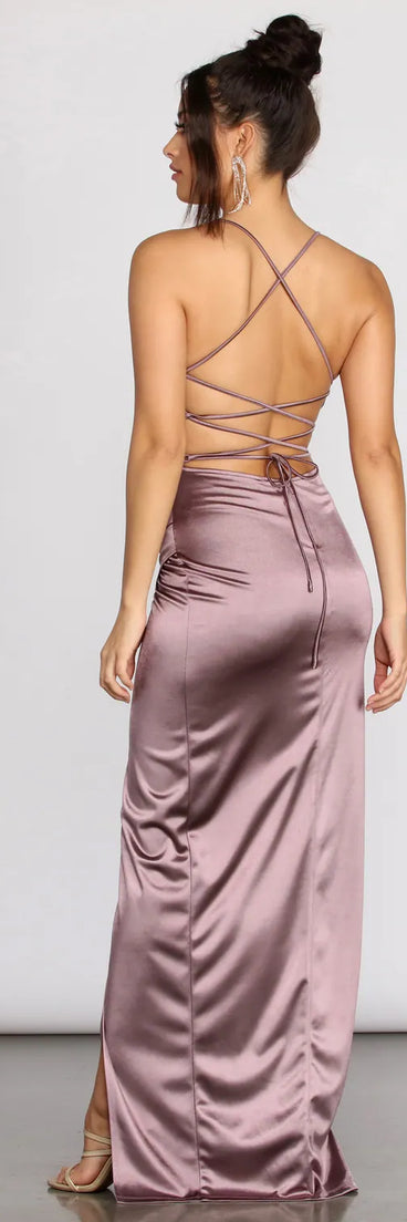 Quinn Cross Back Satin Wrap Dress