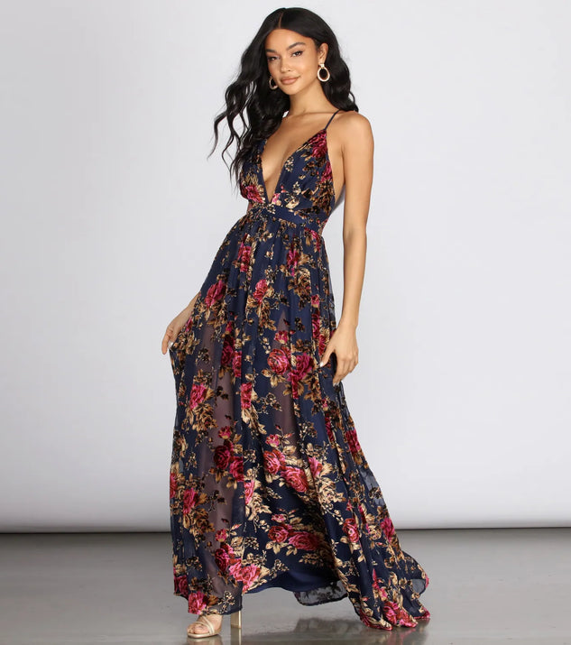 Justina Floral Velvet Burnout Chiffon Dress