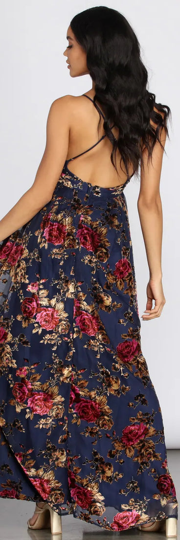Justina Floral Velvet Burnout Chiffon Dress