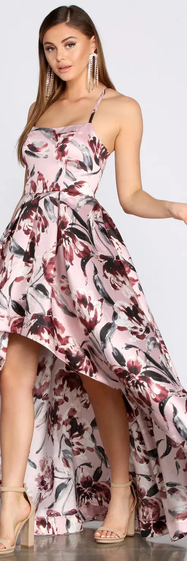 Tatum Satin Floral High Low Dress