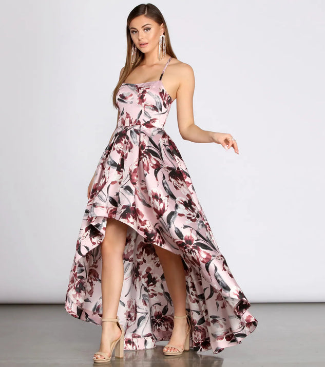 Tatum Satin Floral High Low Dress